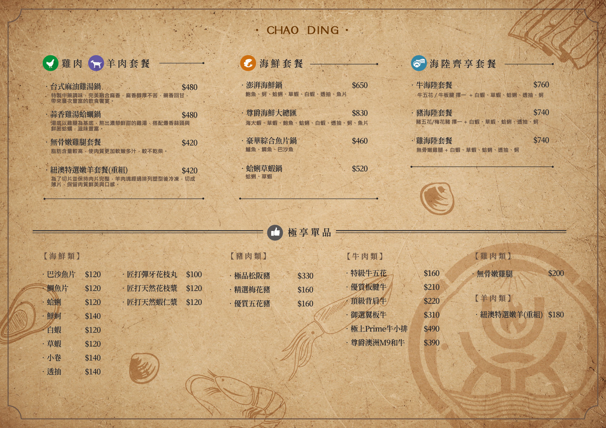 菜單B - 食材與價格